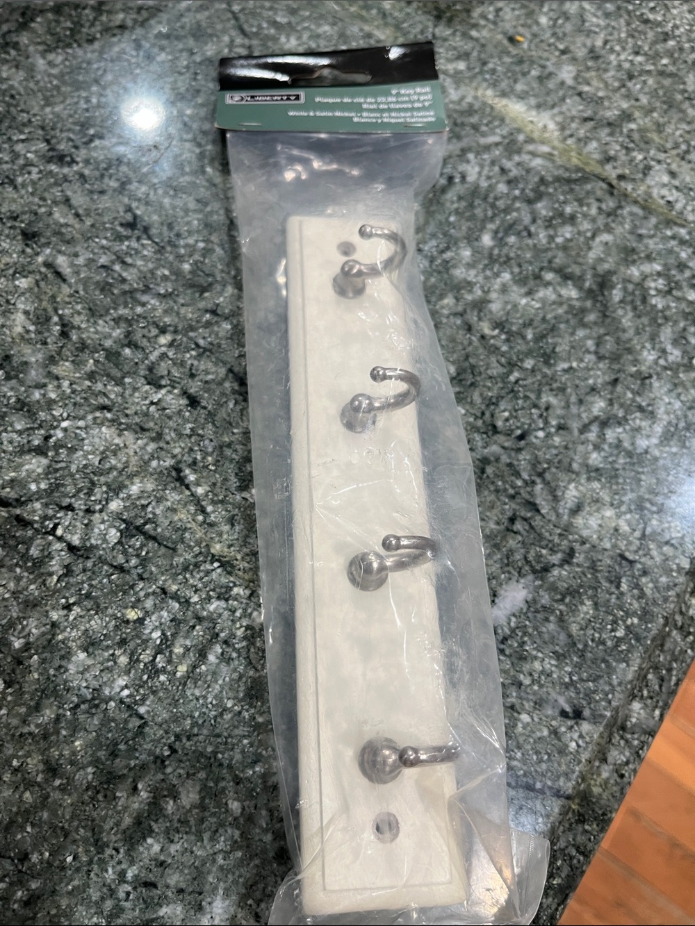 White Wall Mount Hook Rack with Brushed Nickel Hooks - Liberty